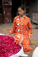 Heavy rayon kurta pant in orange