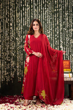 Designer appliqué work Mul Chanderi suit set