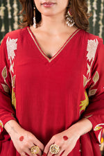 Designer appliqué work Mul Chanderi suit set