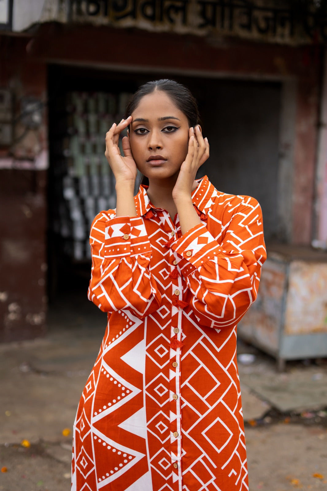 Heavy rayon kurta pant in orange