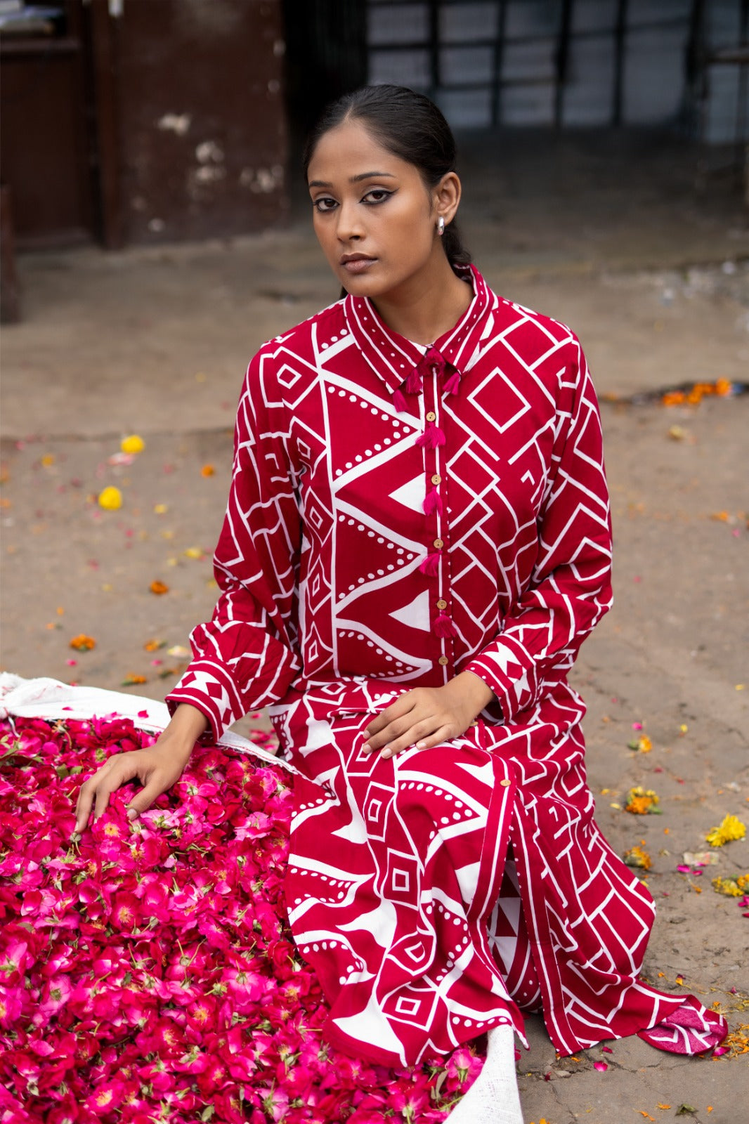 Heavy rayon kurta pant in red