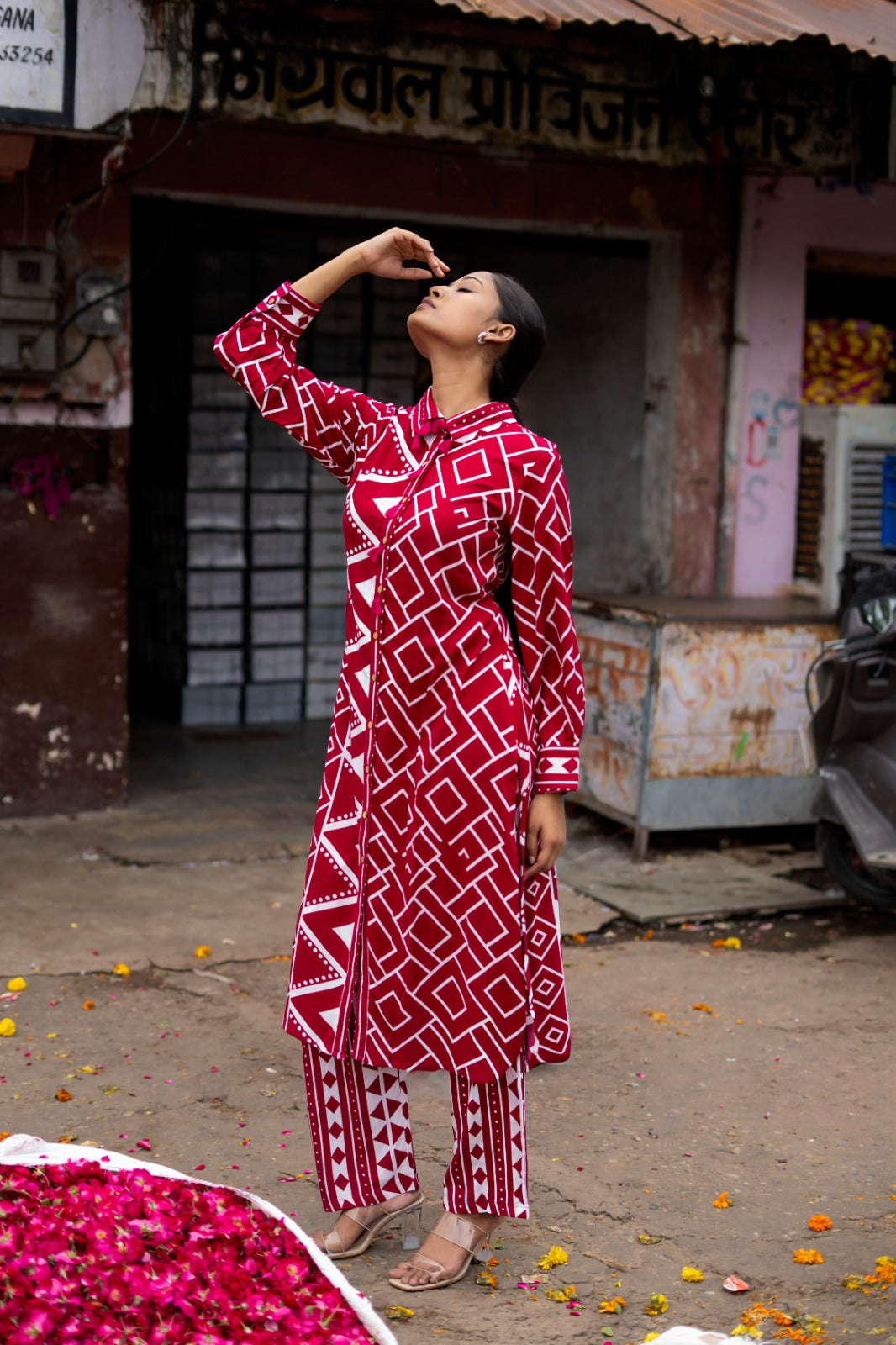 Heavy rayon kurta pant in red