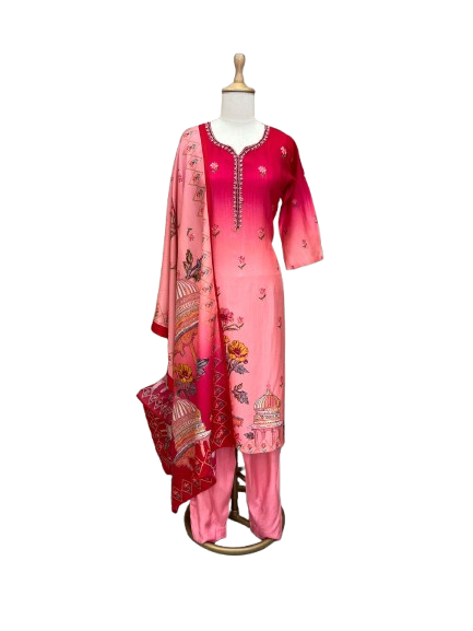 Premium silk digital printed and beautifully embellished suit set