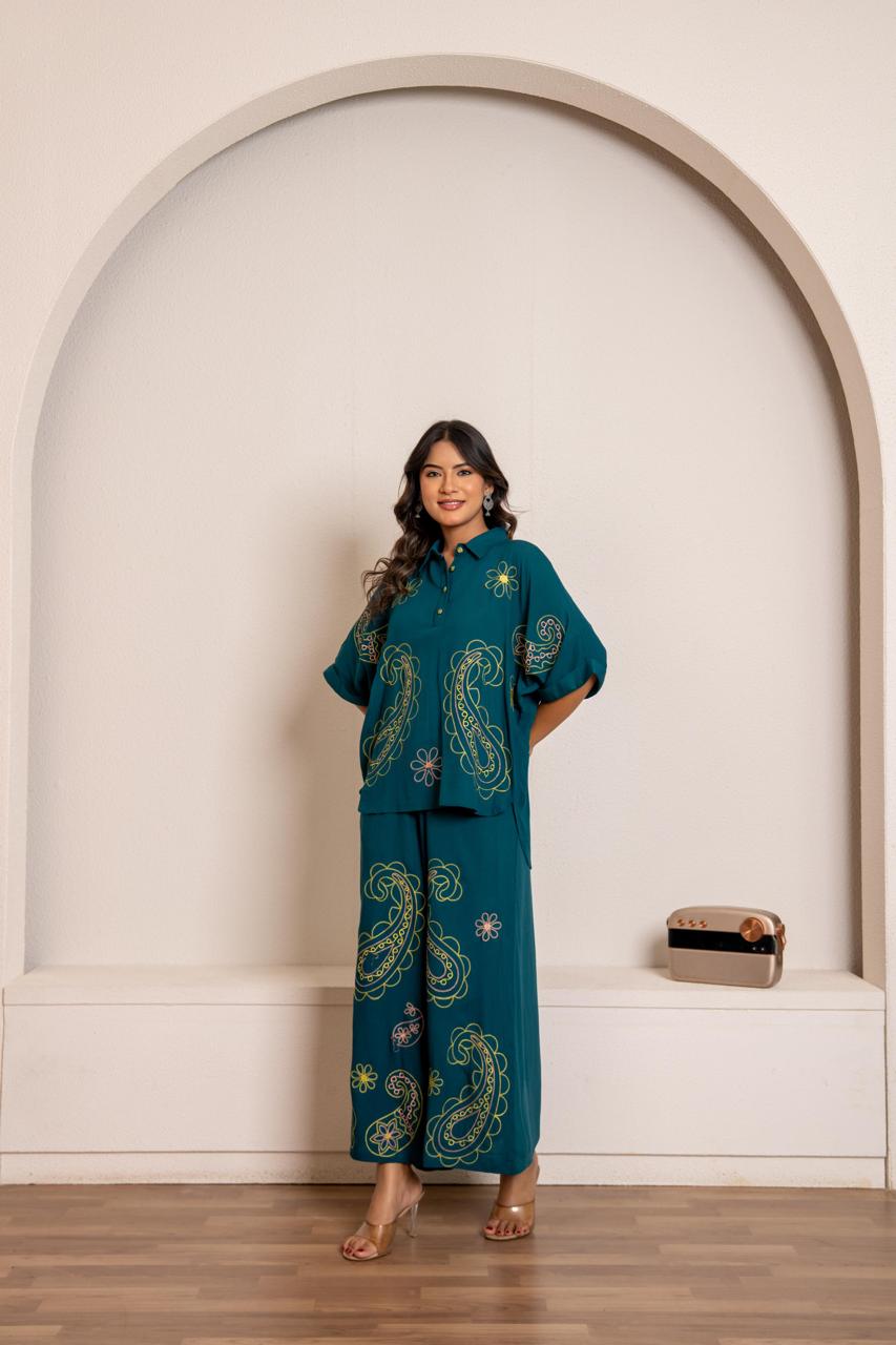 Restocked !! Pure cotton embroidered co ord set !!