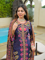 Pure Crepe silk lining digitally printed suit set in purple