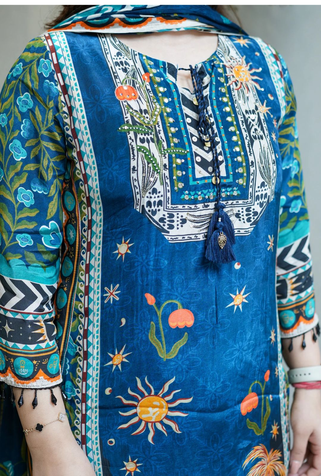 Pure crepe silk lining digitally printed suit set