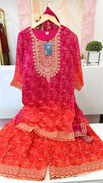 Pretty crape will bandhani ombré shade suit set