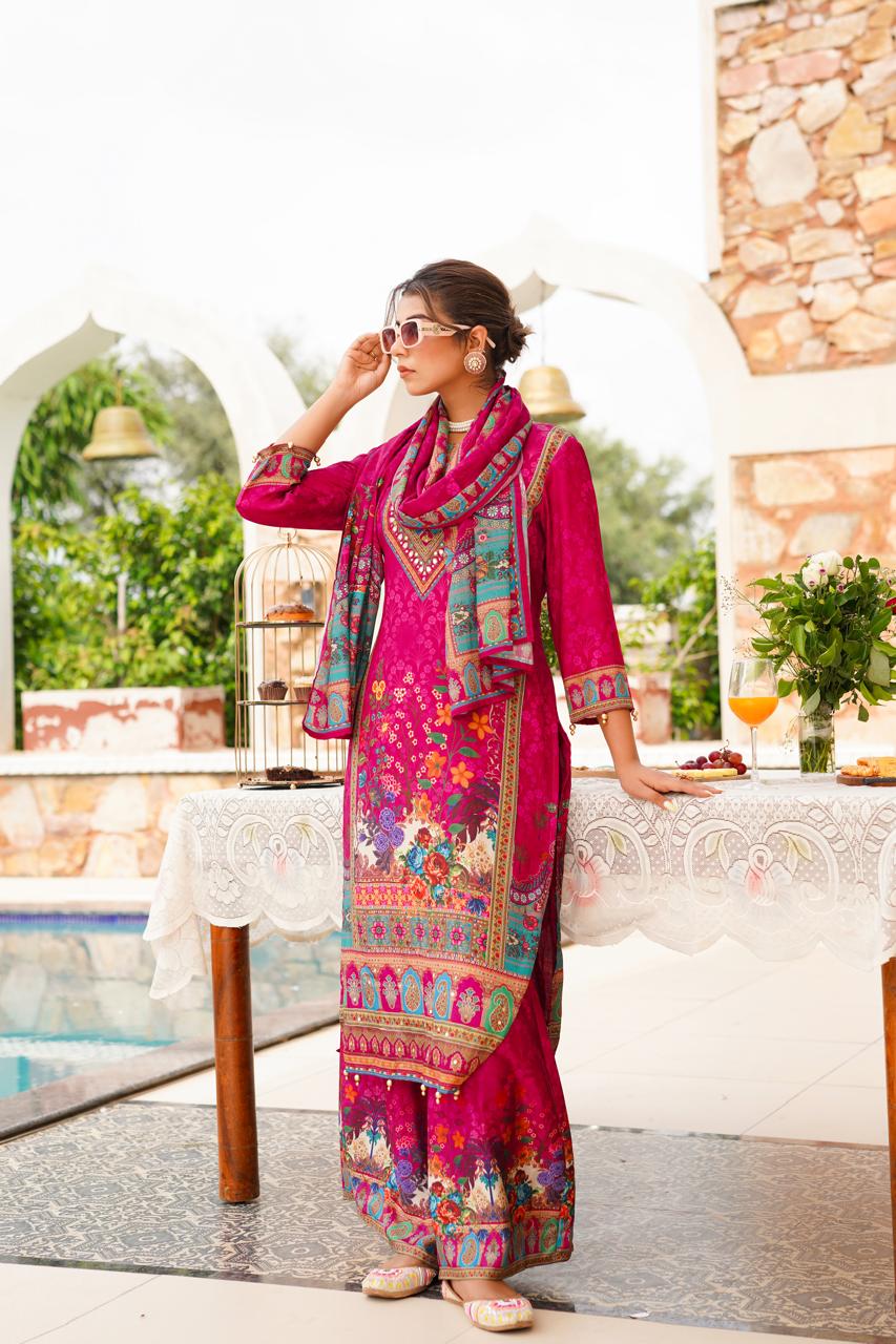 Pretty palazzo crepe silk suit set