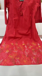 Pure cotton embroidered suit set in red