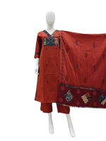 Pure cotton appliqué work in suit set red
