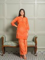 Natural crepe bandhani co ord in orange