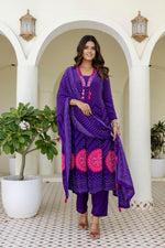 Pure natural crepe bandhani pink n purple Anarkali full suit set