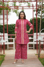 Pure cotton bandhani co ord set in pink