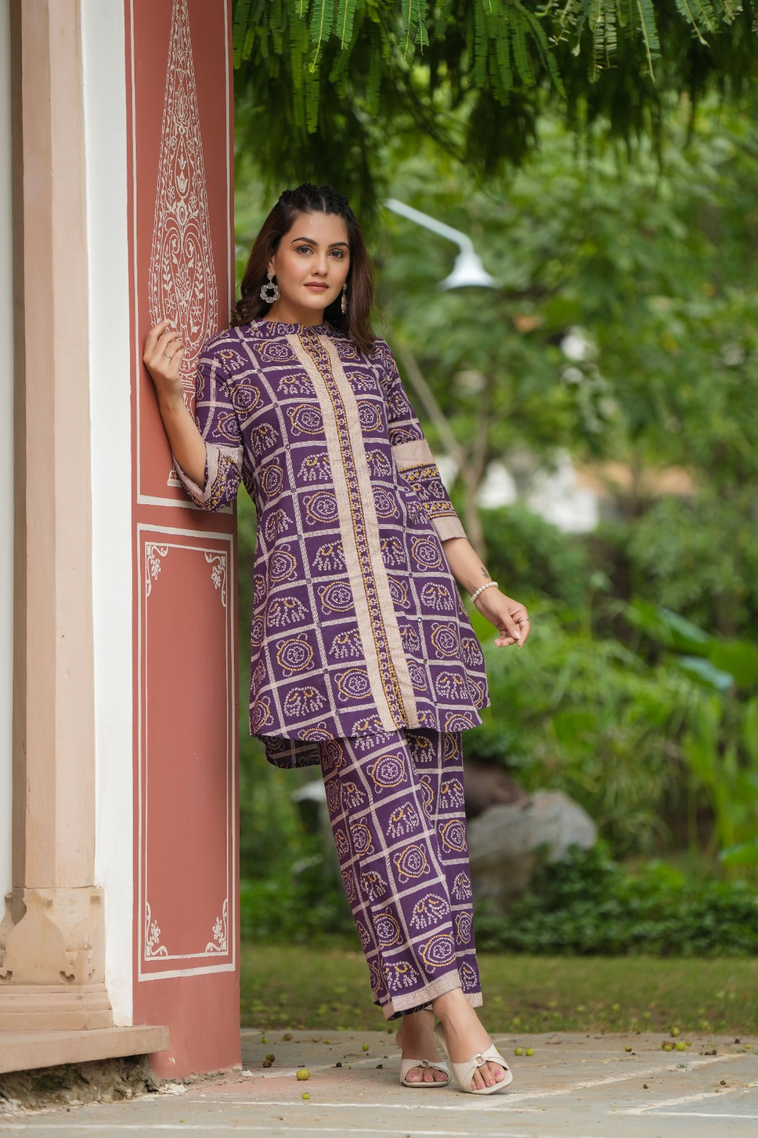 Pure cotton bandhani co ord set in purple