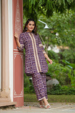 Pure cotton bandhani co ord set in purple
