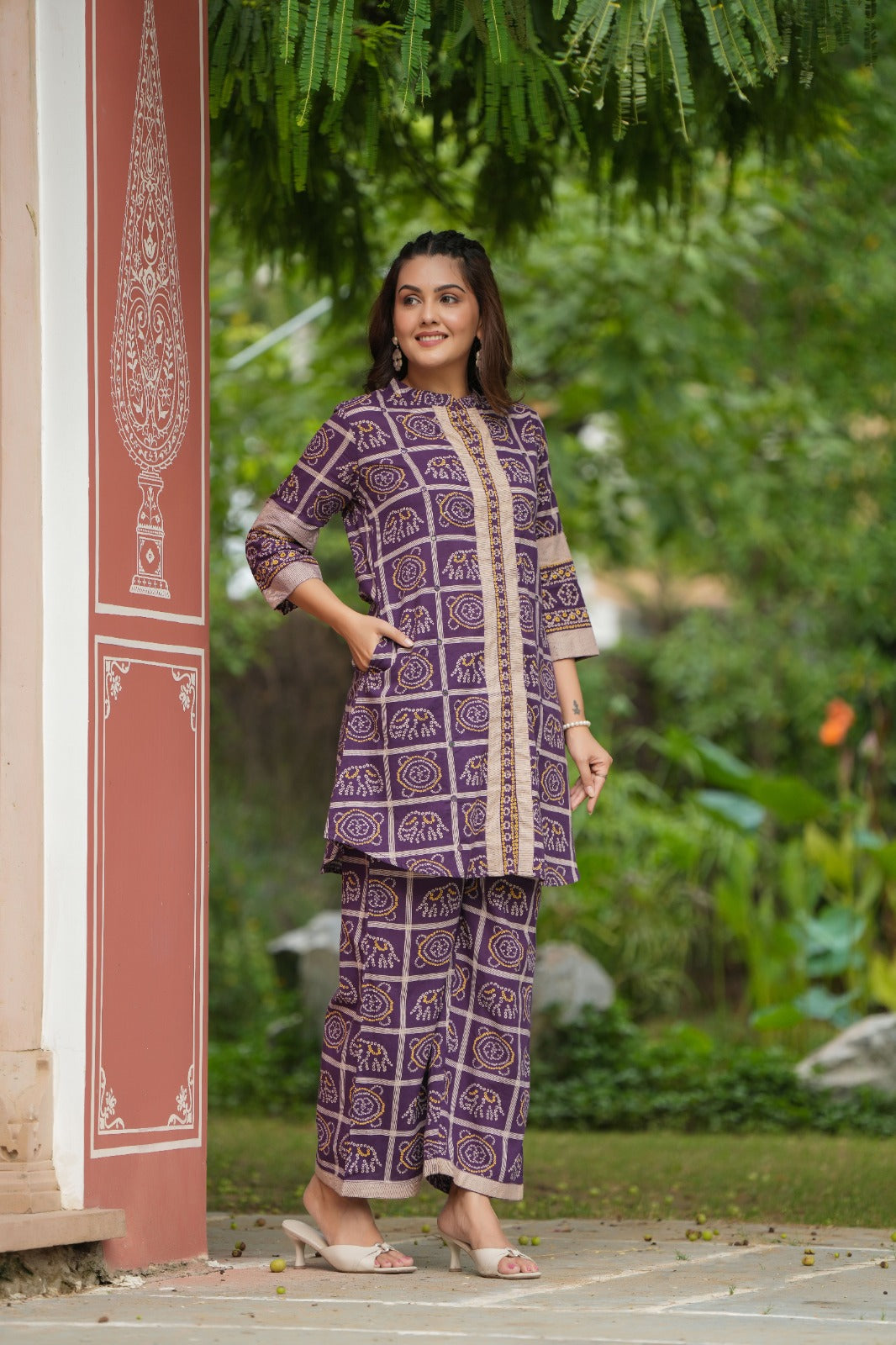 Pure cotton bandhani co ord set in purple