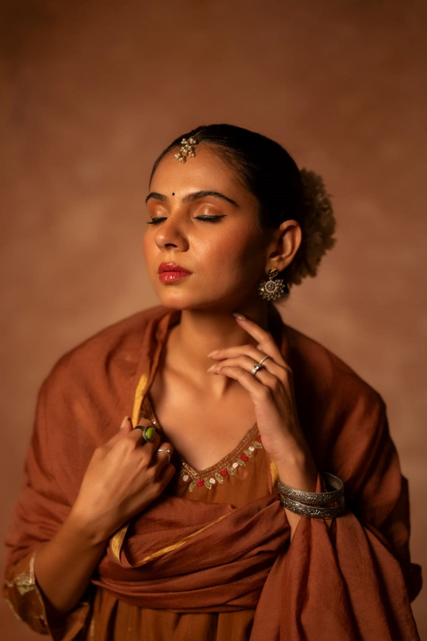 Pretty appliqué work Mul Chanderi suit set