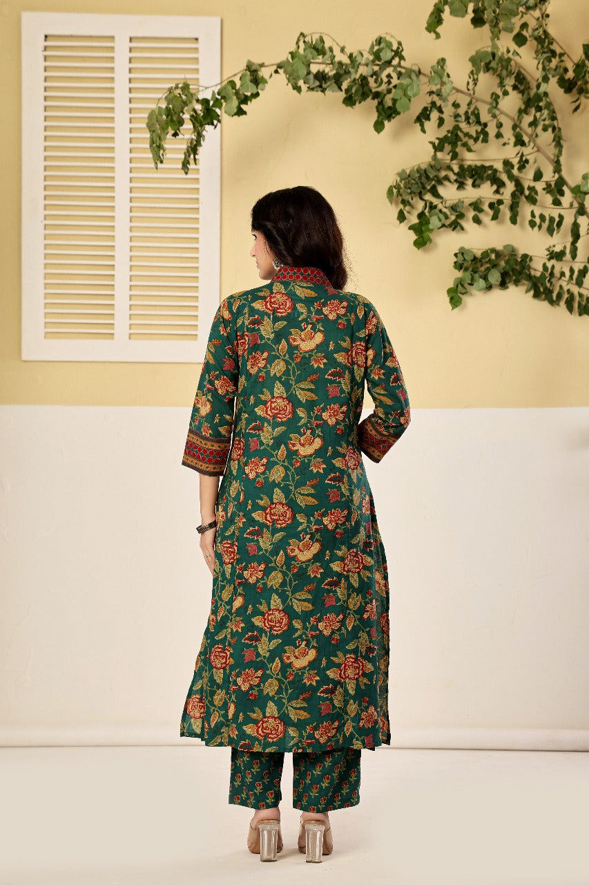Pure cotton Kalamkari suit set in green