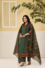 Pure cotton Kalamkari suit set in green