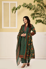 Pure cotton Kalamkari suit set in green