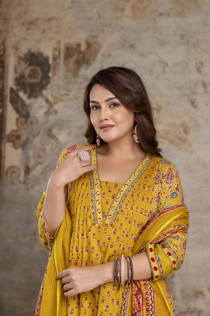 Pure cotton Kalamkari suit set in yellow