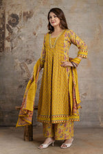 Pure cotton Kalamkari suit set in yellow