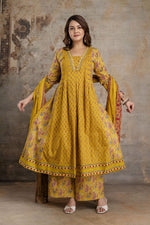 Pure cotton Kalamkari suit set in yellow