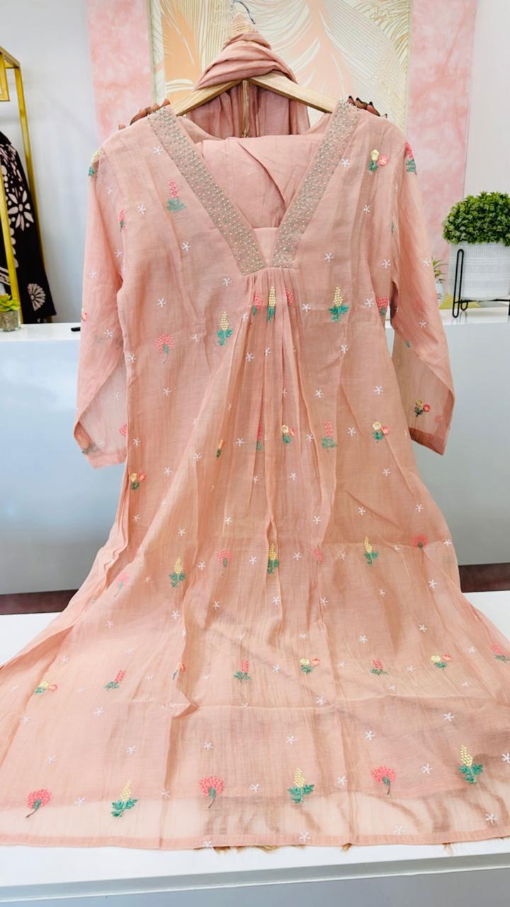 Pure Mul Chanderi embroidered suit set