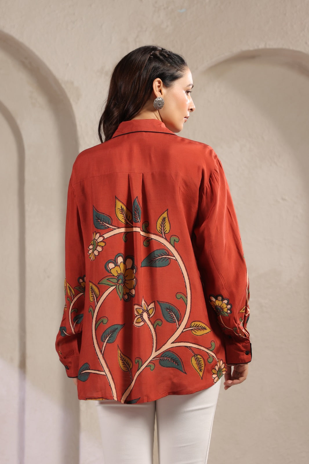 Pure Mul silk Kalamkari shirt in red