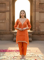 Pretty tissue orange kurta pant