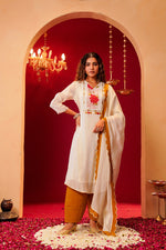 Pretty appliqué work Mul Chanderi suit set