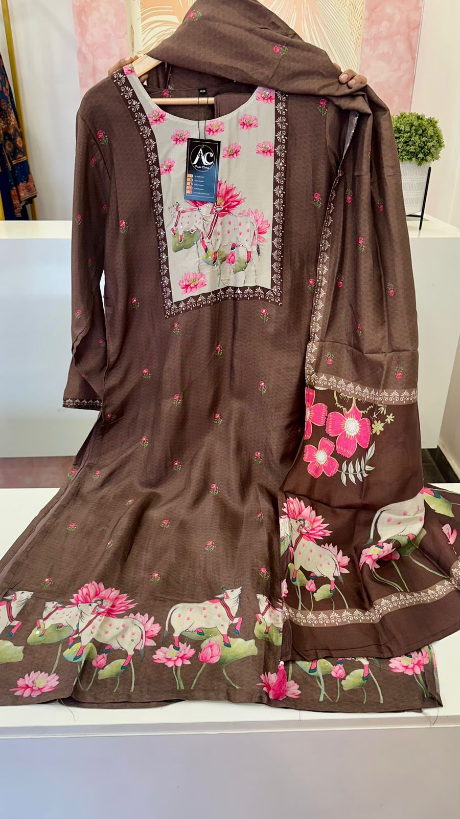 Pretty Russian silk pichwai suit set