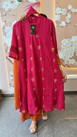 Pure Mul cotton embroidery suit set in pink