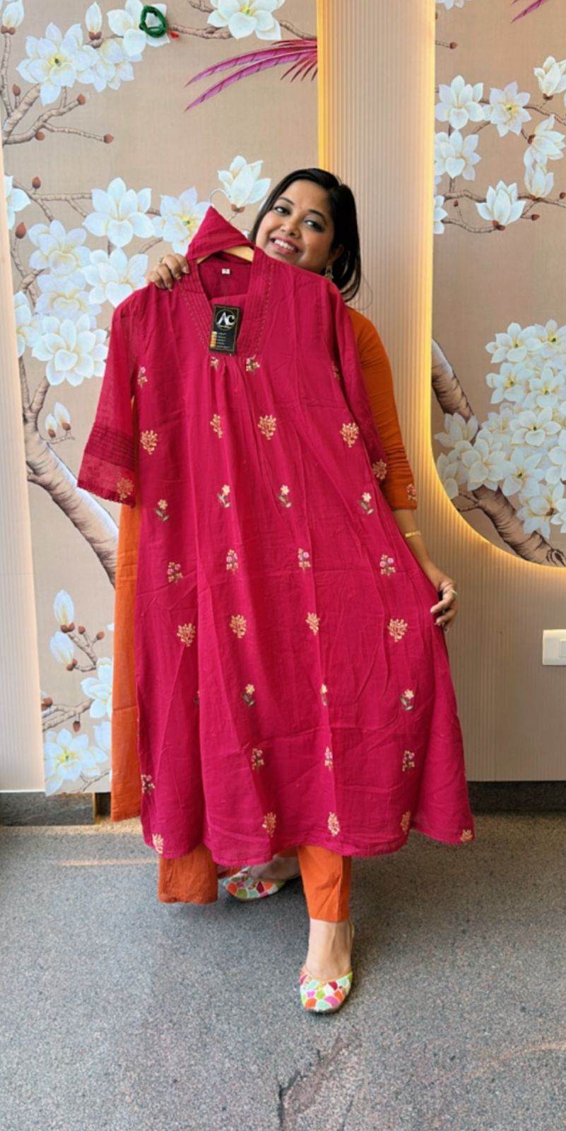 Pure Mul cotton embroidery suit set in pink