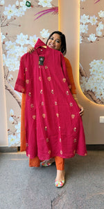 Pure Mul cotton embroidery suit set in pink