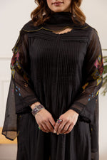 Black soft Chanderi silk embroidered suit set