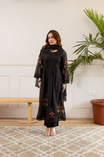 Black soft Chanderi silk embroidered suit set