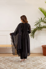 Black soft Chanderi silk embroidered suit set