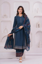Pure cotton brown suit set paired with Kota doria dupatta in blue