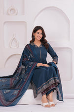 Pure cotton brown suit set paired with Kota doria dupatta in blue