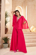 Heavy hand work chinon palazzo set in pink