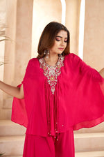 Heavy hand work chinon palazzo set in pink