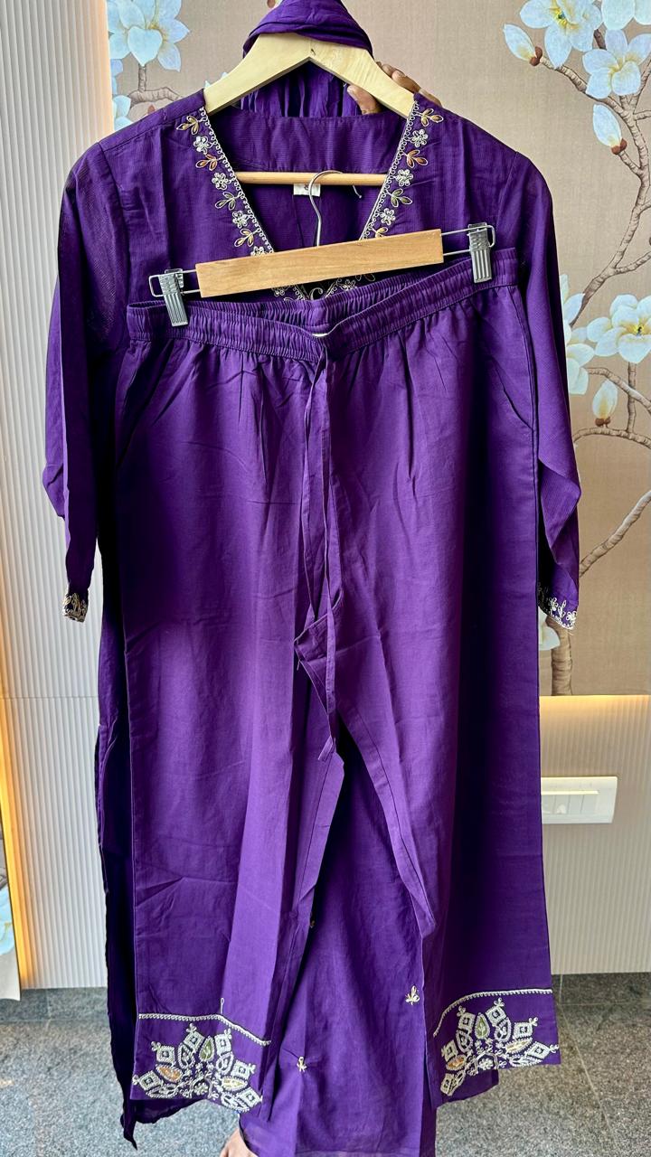 Pure cotton Zari detailing siliy cotton suit set