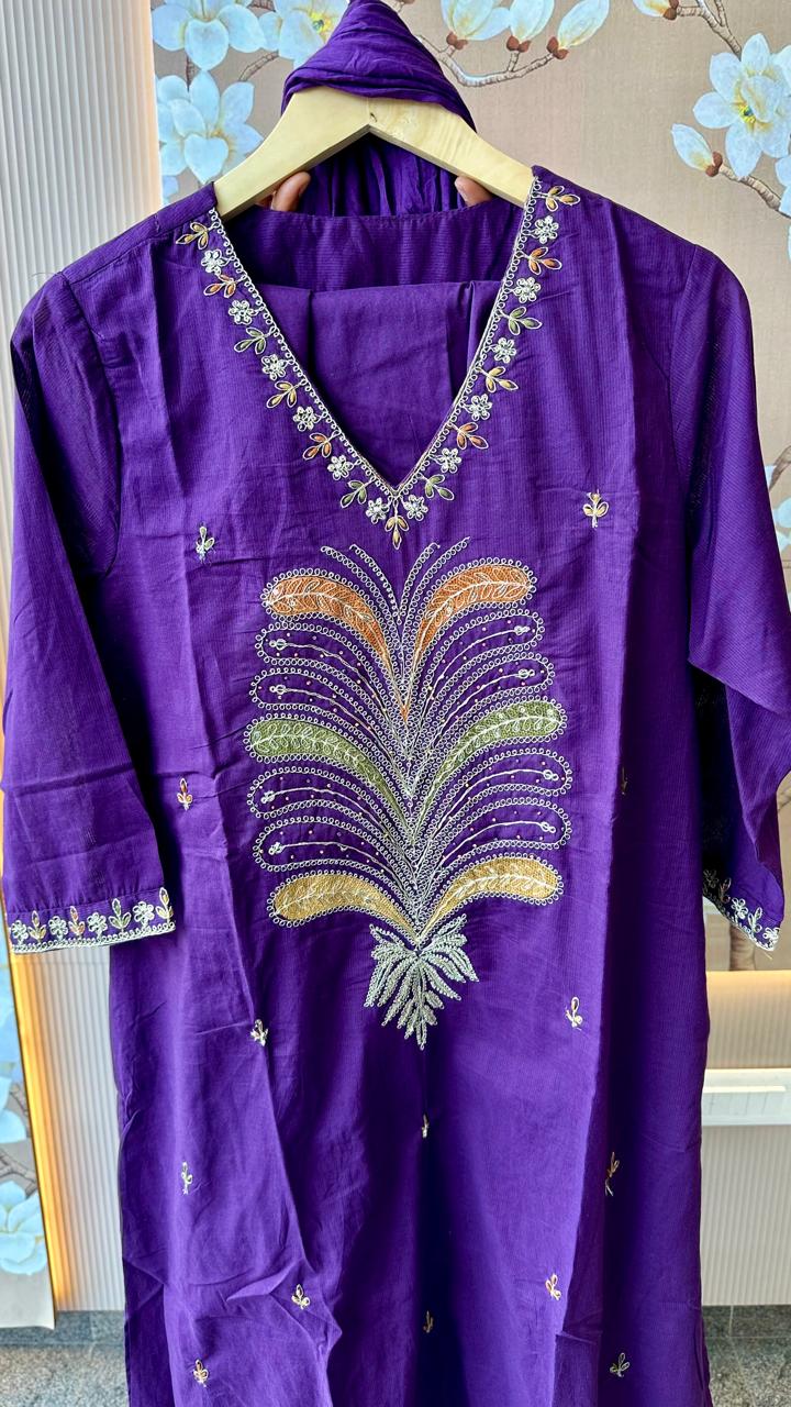 Pure cotton Zari detailing siliy cotton suit set