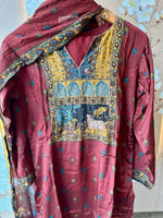 Pure crepe pichwai full suit set in wine