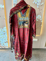 Pure crepe pichwai full suit set in wine