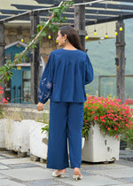 Super smart embroidered cotton co ord in blue
