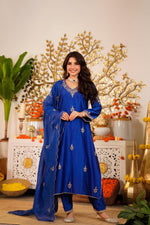 Royal blue Russian silk designer full suit set