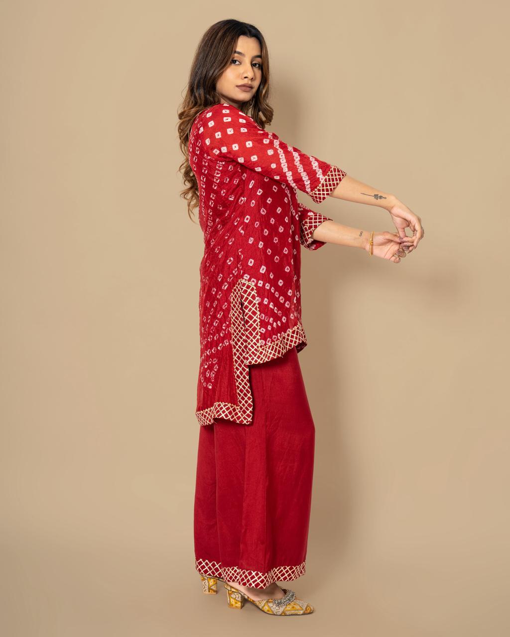 Pretty cotton silk bandhani with gotta detailing co ord