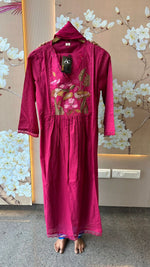 Pure embroidered cotton suit setin pink